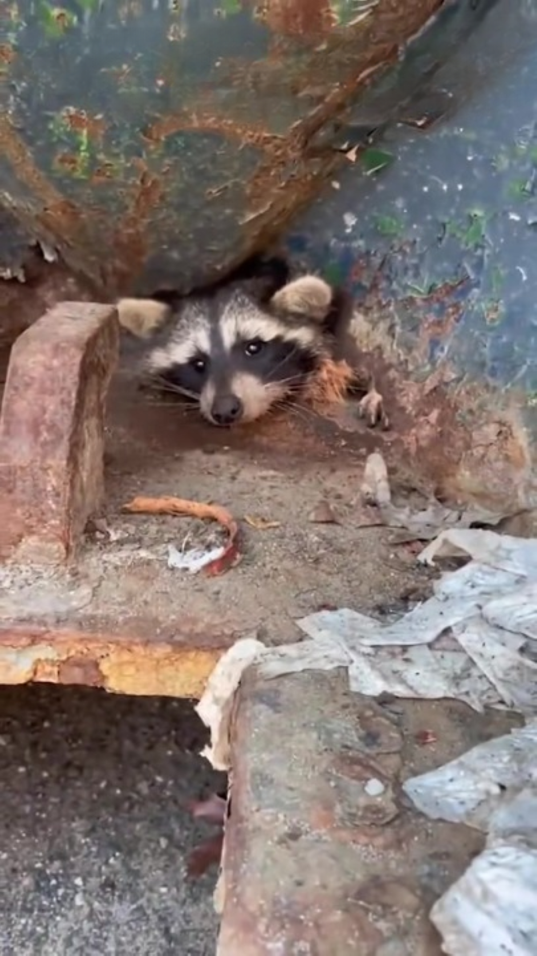 T0102006,Trapped in a trash can this raccoon waited in terror 💔 #wildliferescue #animalcare
 - Image 1